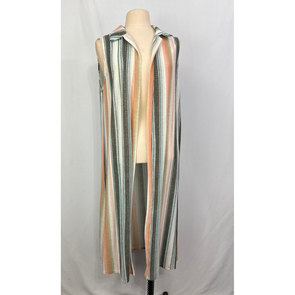 The ZigZag Stripe Sleeveless Duster Open Front Cardigan Long Orange‎ Teal Large